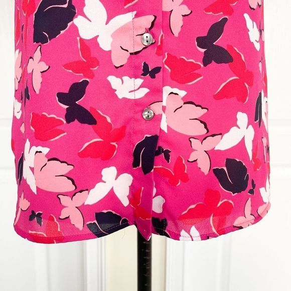 Ann Taylor Women's Pink Butterfly Button Up Short Sleeve Top Blouse Size XXSP - Picture 5 of 14